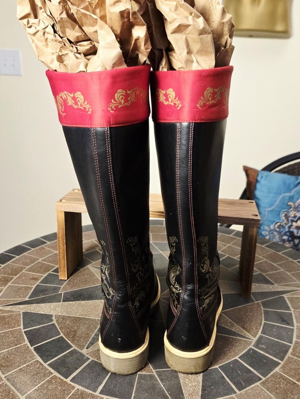 Timberland Lugged Sole Lace-Up Tall Boots Gold Accents - Picture 5 of 13